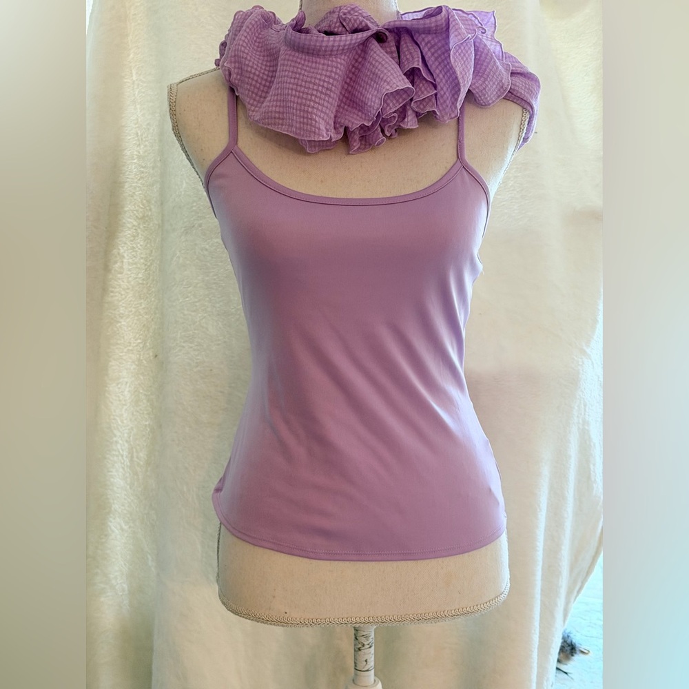 BCX Y2K Women's Lavender Ruffled Gingham Sleeveless Career Office Work Top Small - Picture 11 of 16